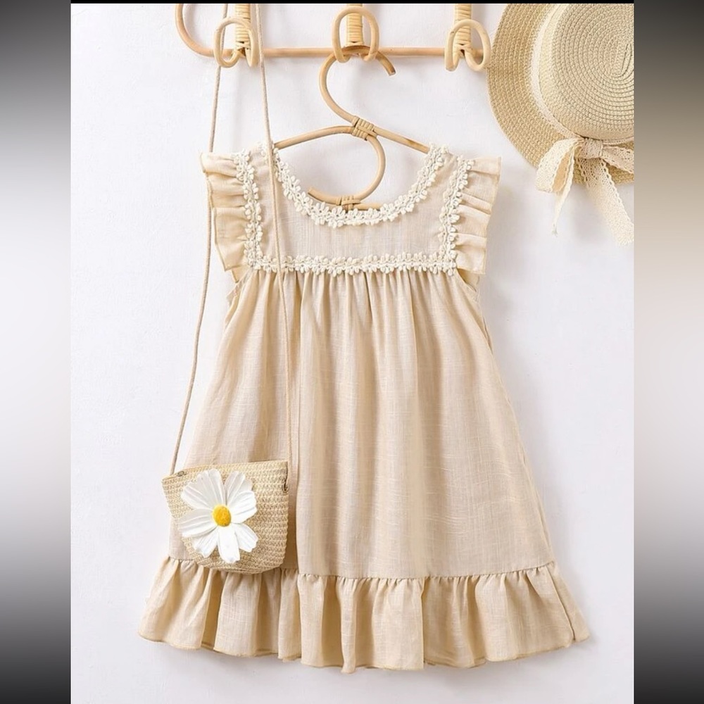Floral Embroidered Linen Ruffle Smock Dress - Picture 2 of 7